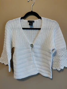 Willi Smith women's S cardigan ivory color v-neck 1 button 3/4 sleeves - Picture 1 of 6