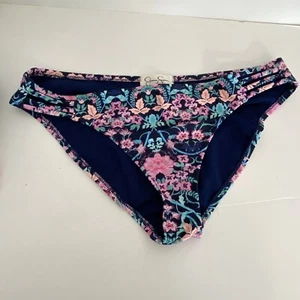 Jessica Simpson Bikini Swim Bottom Only Size XL Navy Blue Floral Pink - Picture 1 of 4