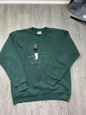 Vintage Nutmeg Mills Brand Embroidered Golf Crewneck Sweatshirt Green Mens Sz L Cover