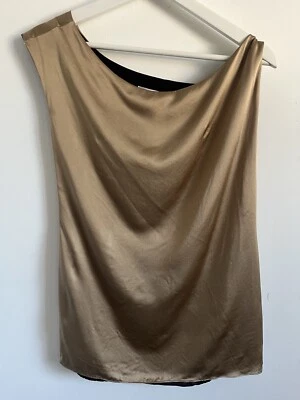 Miguelina 100% Silk Made In USA Sleeveless Blouse Top Gold - Image 1 of 4