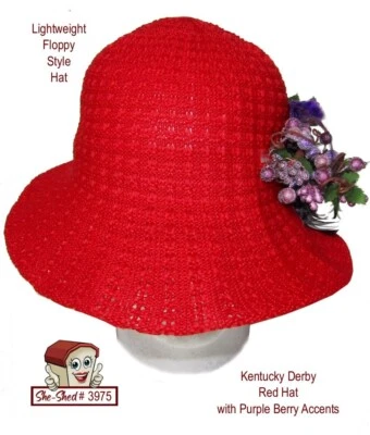 Kentucky Derby Sombrero Rojo con Acentos de Bayas Púrpura 97186 Sombrero Rojo Sociedad Usado Foto 1 de 3