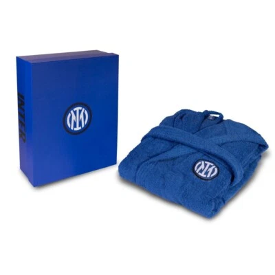 HERMET Accappatoio Uomo F.C. Inter In Spugna 100% Cotone Tasche Cappuccio Con Logo