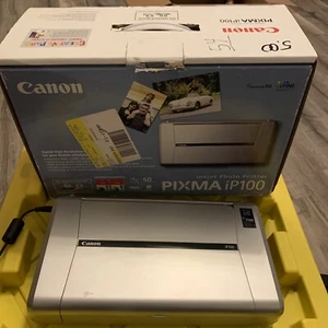 Canon PIXMA IP100 Inkjet Photo Printer w/AC Adapter and Box Powers Up(For Parts) - Picture 1 of 8
