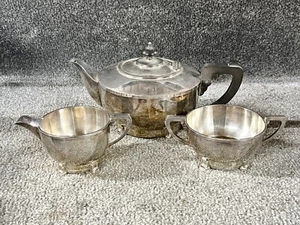 VINTAGE SILVER PLATE TEA SET SUGAR BOWL MILK JUG ART DECO FC & CO - Picture 1 of 10