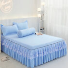 3PCS Baumwolle Bett Rock Spitze Rschen Tagesdecke Bettlaken Kissenbezug Heim