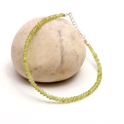 Genuine Green Peridot Faceted Rondelle Gemstone Beaded Unisex Bracelets 6-8'' - Image 1 of 4