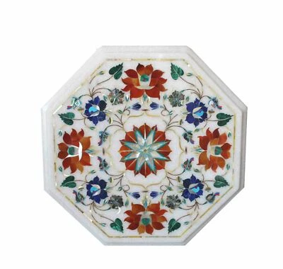 12" White marble Center Coffee Marble Table Top Inlay Malachite Home Decor - Image 1 of 4