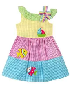 RARE EDITIONS Little Girls Seersucker Fish and Boat Sun Dress Multicolor Size 6X - Picture 1 of 2