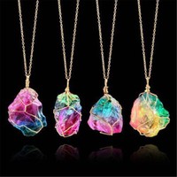 Rainbow Stone Natural Crystal Chakra Rock Chain Quartz Pendant Necklace Jewelry