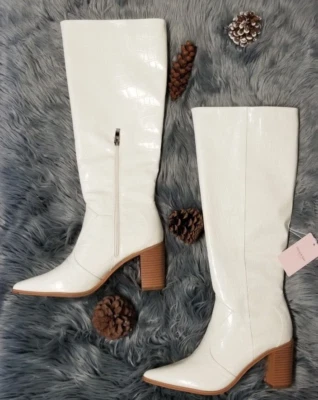 OLIVIA & KATE MUJER BOTAS HASTA LA RODILLA BLANCO ROTO PATRÓN COCODRILO TALLA 7 NUEVAS SIN CAJA Foto 1 de 4