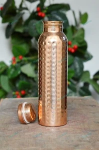 Hammered Copper Meant For Drinking Water Bottle Ayurveda And Yoga Bottle 900 ml - Picture 1 of 13