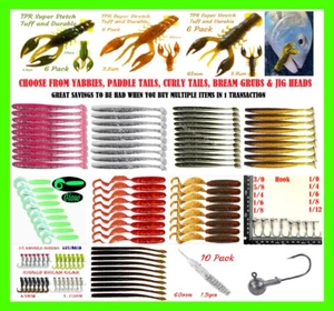 Soft Plastic Fishing Lure Curly Tail Paddle Tail Bream Grub Worm Tackle Jig head - Picture 1 of 74