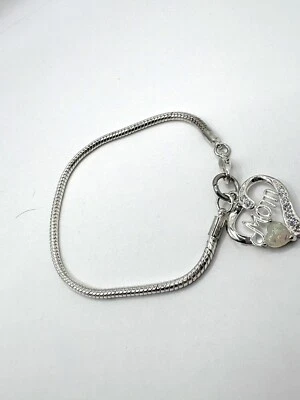 Pulseira de corrente de cobra e cristal opala folheada a prata coração aberto criada por mãe e laboratório - Imagem 1 de 4