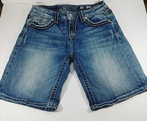 Miss Me Women Shorts Blue 28 Stretch Easy Shorts Thick Stitch Distressed - Picture 1 of 11