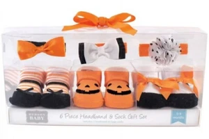 Hudson Baby Infant Girl Headband and Socks Giftset 6pc, Pumpkin, One Size Last 1 - Picture 1 of 3