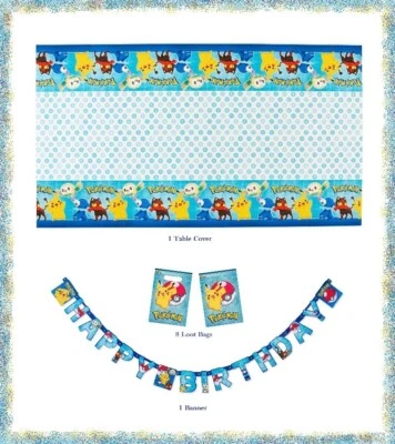 Capa de mesa Pokemon 96""L, banner 91""L, 8 bolsas de saque acessórios de festa nova na embalagem - Imagem 1 de 4