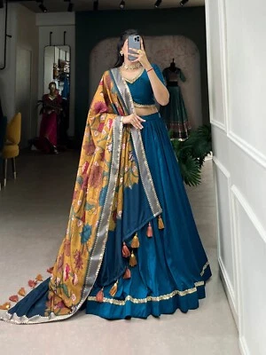 New Attractive Chinon Silk Lehenga Choli With Tussar Silk Dupatta For Women - Image 1 of 4