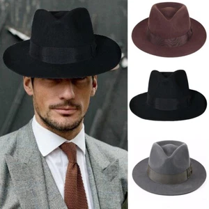 Men Cowboy Classic Wide Brim Wool Panama Jazz Hats Adult Top Hat Gentlemen Cap - Bild 1 von 15