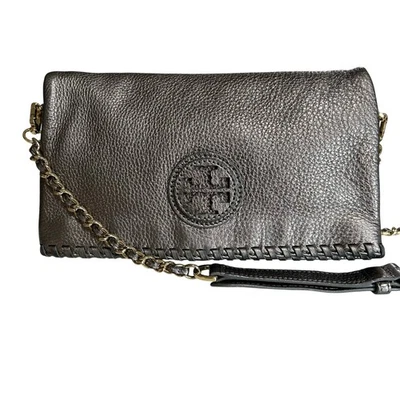 Tory Burch Metallic Leather Foldover Clutch Crossbody  Shoulder Bag  - Image 1 of 4