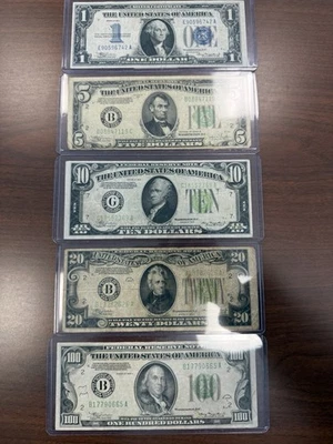 Vintage 1934 Currency Set $100, $20, $10, $5,  $1 notes - Image 1 of 4