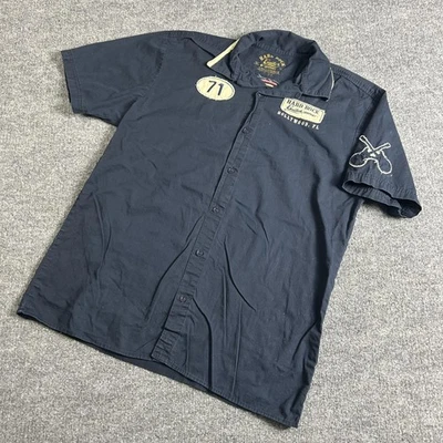 Camisa Hard Rock Para Hombre Grande Azul Marino Bordado con Botones Parche de Guitarra 1971 Foto 1 de 4