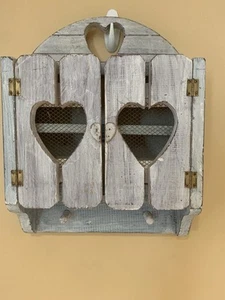Vintage Heart Cutout Wall Cabinet- 2 Shelves And Two Doors- Farmhouse Decor - Picture 1 of 14