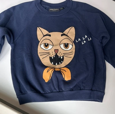 Mini Rodini Kinder Katze Chor Sweatshirt Navy Bio Baumwolle 6 7Y (25013B) - Bild 1 von 4