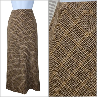 Vintage Gap Wool Skirt Size 10 Plaid Ran Brown Midi Long Slit Academia Modest - Image 1 of 4