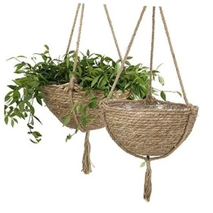 Natural Seagrass Hanging Planter Basket Set, Indoor Plant Pots, 12.4 inch Brown - Picture 1 of 7