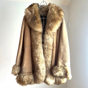 Vintage Real Mouton Shearling Coat Beige Fur  Warm Korea Long Womens Outerwear - Picture 1 of 24