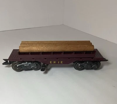 VINTAGE MARX O GAUGE ERIE OPERATING LOG CAR WITH 3 LOGS AND DUMPING PAD EX COND! - Image 1 of 4