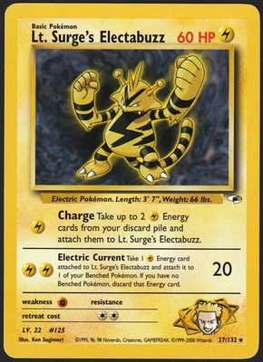 LT. Surge's Electabuzz 2000 Pokemon 17/132 Gym Heroes Non-Holo Rare WOTC NM 🔥 - Image 1 of 2