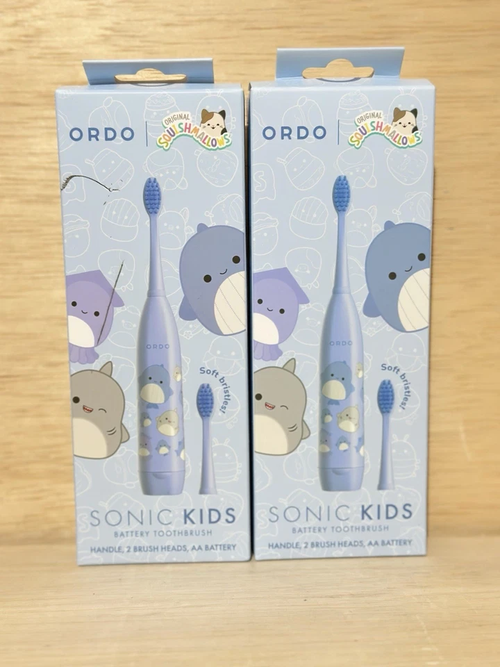 2-Ordo Sonic Kids Battery Toothbrush- Handle 2 Brush Heads Include 1 AA Battery