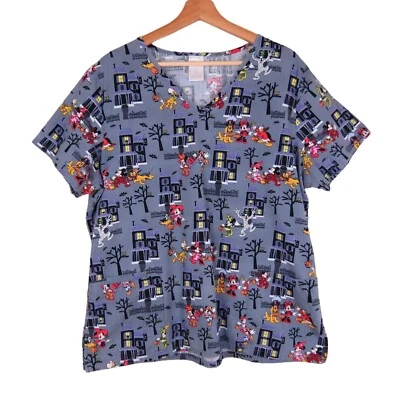 Blusa Médica DISNEY Gris Halloween Mansión Embrujada Talla L Minnie Mickey Pluto Goofy Foto 1 de 4