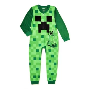 NEW MINECRAFT CREEPER BOYS SIZE 10/12 UNION SUIT PAJAMAS 1-PC FLEECE SLEEPER NWT - Picture 1 of 2
