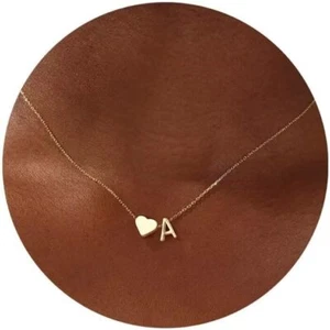 Valentines Day Gift for Women 18K Real Gold Plated Tiny Heart Initial A Necklace - Picture 1 of 6