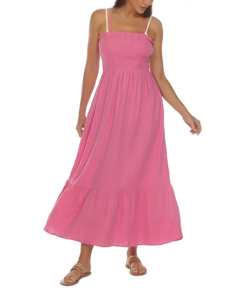Raviya Women's Cotton Maxi Dress Cover-Up (Pink Small)