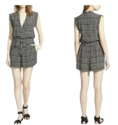 Madewell 100% Silk Sleeveless Kimono Romper In Tidalwave Black White Size XS - Image 1 of 4