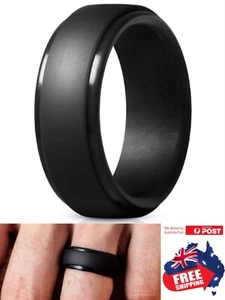 Silicone Rubber Stepped Edge Wedding Ring Band Flexible Safe Work Sport Gym 1pc - Picture 1 of 2