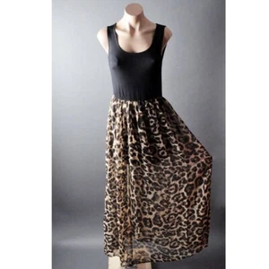 Braun Leopard transparent lässig Animal Print ärmellos Sommer Tank langes Maxikleid M - Bild 1 von 7
