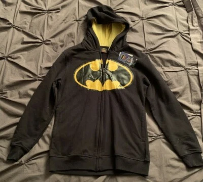 Sudadera con capucha Batman con cremallera negra y amarilla para niños talla 14/16 XL  Foto 1 de 4