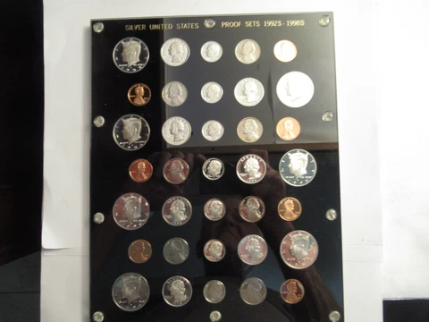 1992 S - 1998 S  (7 sets) Silver Proof Sets, acrylic holder Cover