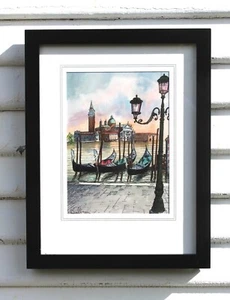 Venice Italy Gondolas at the Pier Signed Watercolor Painting by Dalbaui - Picture 1 of 15