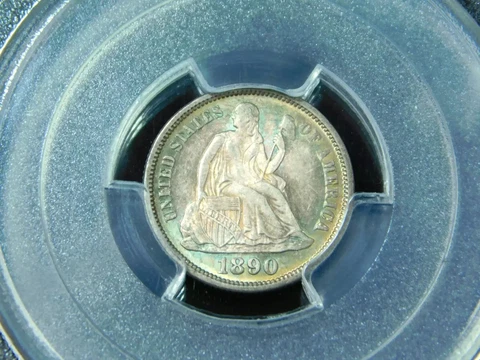 1890 P Liberty Seated Dime PCGS MS-64 Cover
