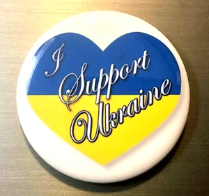 I SUPPORT UKRAINE PIN BUTTON 2.25" stand with peace anti war activist heart flag - Picture 1 of 1