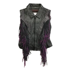 Western World by Shaf Leather Western Vest Black with Purple Fringe Women’s LG - Bild 1 von 2