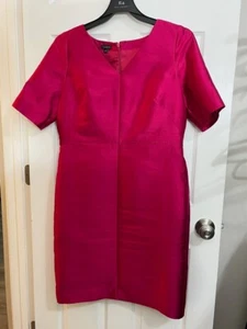 Talbots Pink Silk Wool Blend Sheath Dress Size 16 V-Neck Short Sleeve Lined - Picture 1 of 12