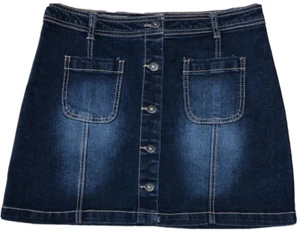 Denim Skirt Size 11 Button Down Front Two Pockets Dark Distressed 32x16" - Picture 1 of 5