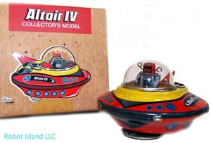 Roboter fliegende Untertasse Altair IV Robby the Robot Space Wind Blech Spielzeug Kreisel Action - Bild 1 von 4