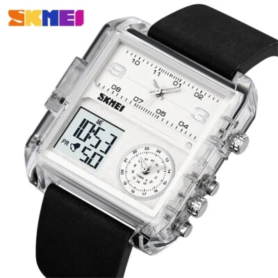 SKMEI Men Watch Square Digital Wristwatch Qaurtz Stopwatch Leather Sport Watches - Image 1 of 4